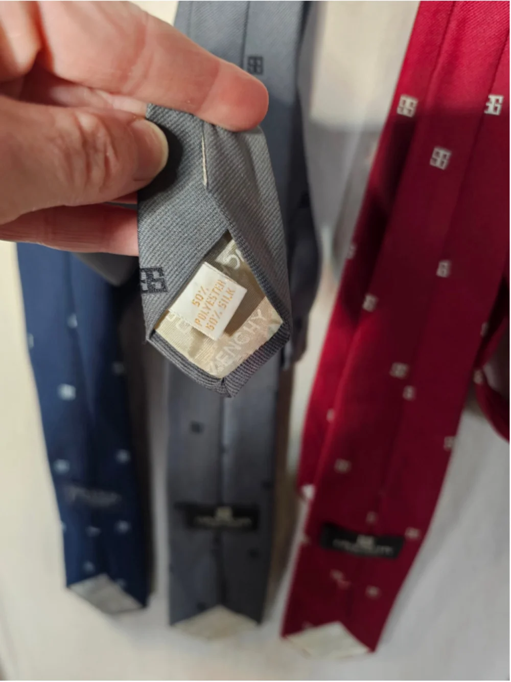 Givenchy Monsieur Silk Blend Tie Vintage Lot 3 Navy Grey Red 4G Monogram Italy